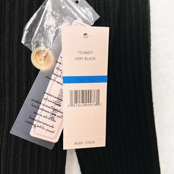 Nanette Lepore Black Ribbed Faux Button Sweater Gold Accent Collared Size XL NWT - Picture 6 of 11